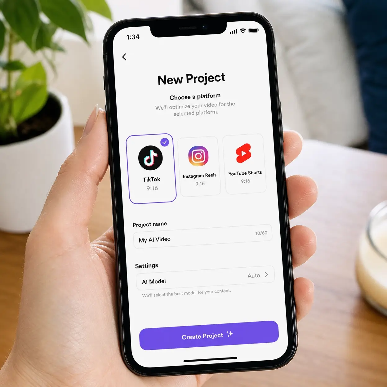 tiktok video size production preset screen showing a TikTok-first vertical AI video template, subject spacing, caption-safe layout, hook scene planning, and repeatable settings for faster campaign creation.