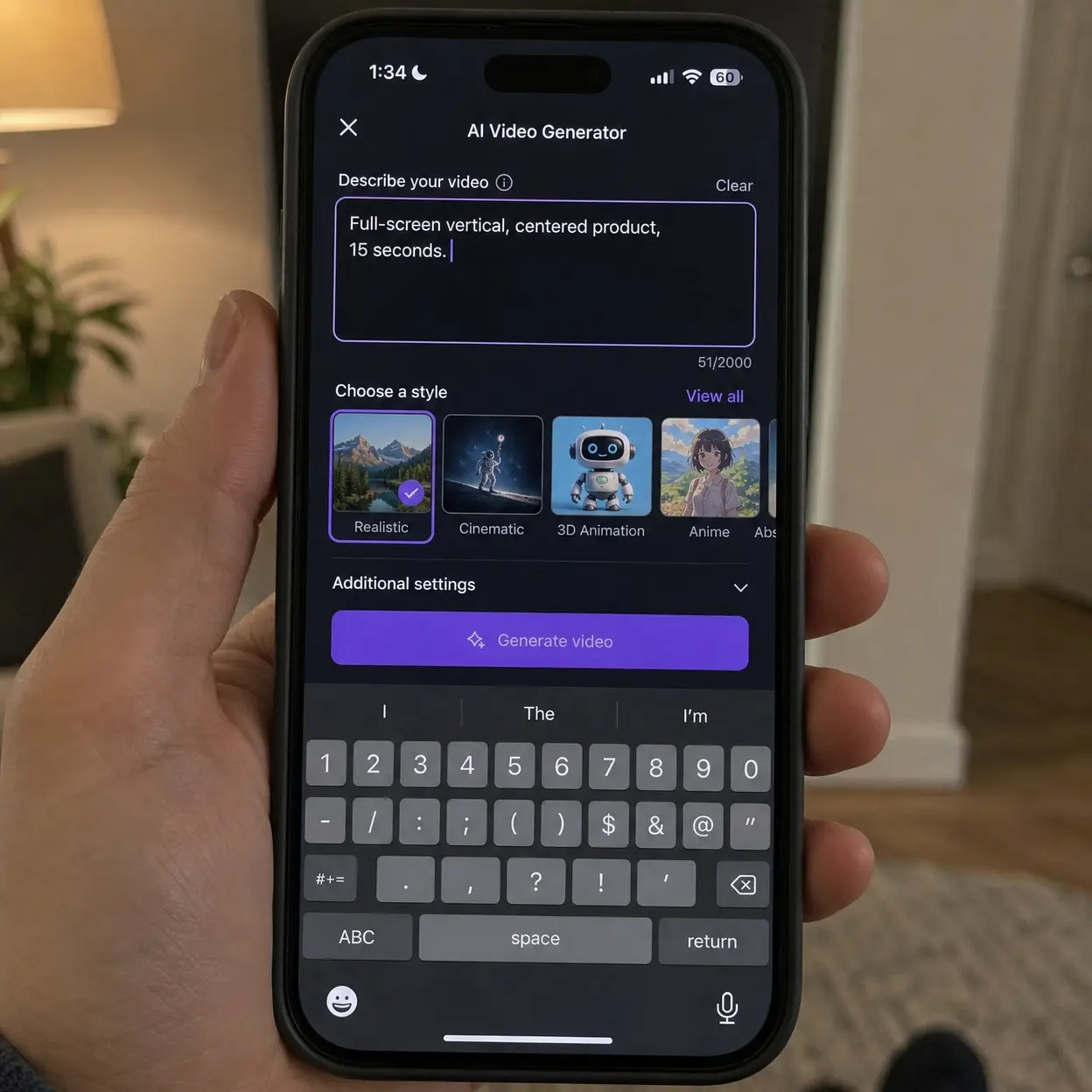 tiktok video size prompt example showing controlled vertical composition, centered product framing, clean caption space, short scene changes, timing instructions, and a polished AI video workflow for TikTok publishing.