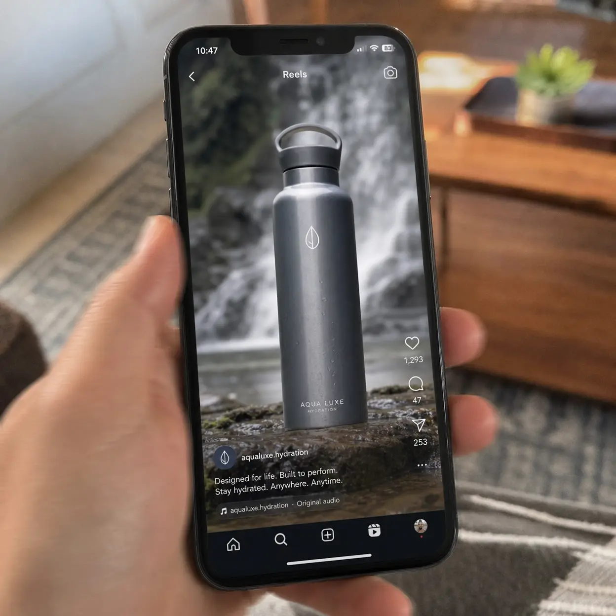 tiktok video size dimensions guide showing a 1080 by 1920 vertical frame, full-screen mobile preview, product close-up placement, readable captions, and a clean nine by sixteen composition.