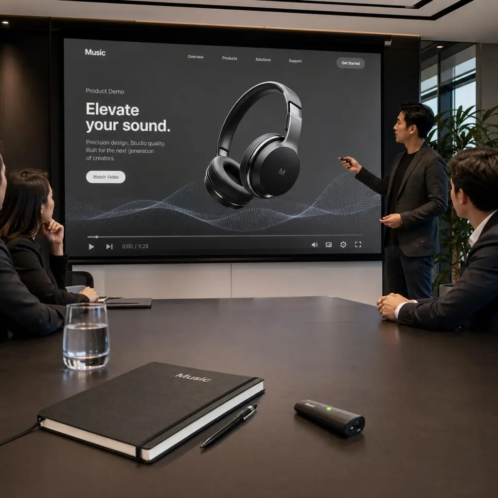 Corporate product demo scene for text to ai video teams using an ai text to video generator and ai video to text planning.