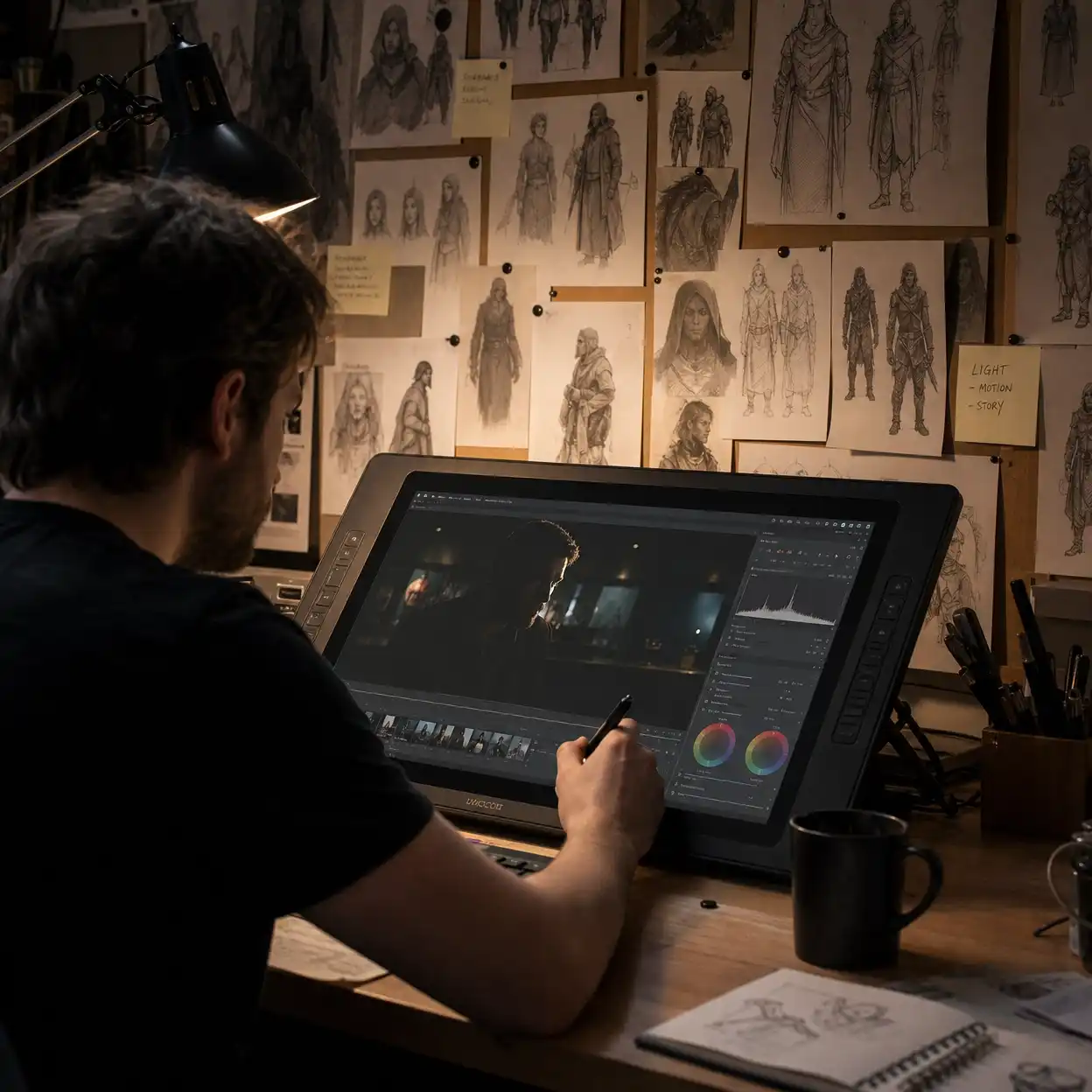 Concept artist building prompts from reference footage.